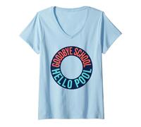 Femme Goodbye School Hello Pool | Journée d'été à la Piscine T-Shirt avec Col en V