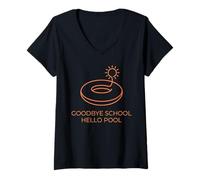 Femme Goodbye School Hello Pool | Journée d'été à la Piscine T-Shirt avec Col en V