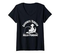 Femme Goodbye Tension Hello Pension Pêche à la Retraite T-Shirt avec Col en V