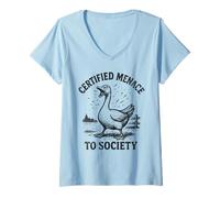 Femme Goose Certified Menace to Society Farm Bird Humour T-Shirt avec Col en V