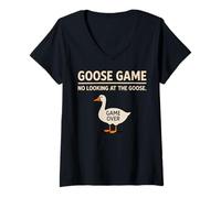 Femme Goose Game No Looking At The Goose Humour ludique T-Shirt avec Col en V