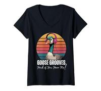 Femme Goose Listening to Music Autism Sensory Support Goose Lover T-Shirt avec Col en V