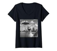 Femme Goose Selfie With Alien UFO Shirt Miami Goose UFO Invasion T-Shirt avec Col en V