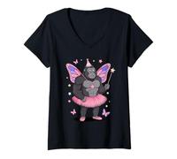 Femme Gorilla Fairy Ballerina Gorillas T-Shirt avec Col en V
