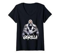 Femme Gorilla Silverback Grand Singe Primate T-Shirt avec Col en V