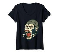 Femme Gorilla Tattoo Vintage Classic American Old School Tatouages T-Shirt avec Col en V
