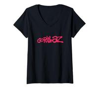 Femme Gorillaz Brush Logo Pink T-Shirt avec Col en V