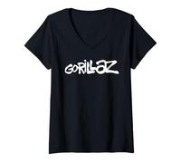 Femme Gorillaz White Paint Brush Logo T-Shirt avec Col en V
