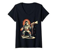 Femme Gorille d'espace rétro avec Pistolet à Rayon en Costume T-Shirt avec Col en V
