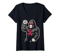Femme Gorille Ruban Rose Poing Levé Pink Ribbon Gorilla Solidarity T-Shirt avec Col en V