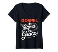 Femme Gospel Saved par Grace Music Faith T-Shirt avec Col en V