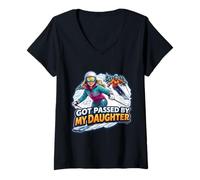 Femme Got Passed by My Daughter Funny Ski Père Skier Dad T-Shirt avec Col en V
