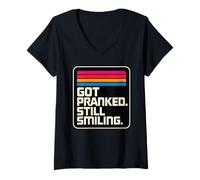 Femme Got Pranked Still Smiling Retro Vintage Humour T-Shirt avec Col en V