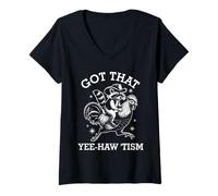 Femme Got That-Yee Haw 'Tism Raccoon Cowboy Western Rodeo Vintage T-Shirt avec Col en V