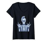 Femme Goth Girl Squelette X-Ray Punk Rock Grunge T-Shirt avec Col en V