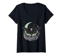 Femme Goth Moth Esthétique Croissant de Lune Roses Noires effrayantes T-Shirt avec Col en V