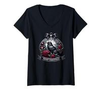 Femme Gothic Christmas Balls Dark Red Roses for Xmas Goth Raven T-Shirt avec Col en V
