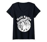 Femme Gothique Athéiste Grunge Steampunk Hail Occult Satan Satin T-Shirt avec Col en V