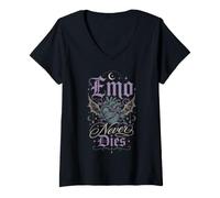 Femme Gothique Emo Cœur Épine Lune Dark Romance T-Shirt avec Col en V