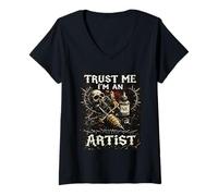 Femme Gothique Grunge Tatouage Trust Me I'm an Artist T-Shirt avec Col en V