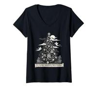 Femme Gothmas Emo Sapin Noël Crânes Os Académie Gothique T-Shirt avec Col en V