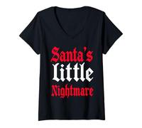 Femme Gothmas Petit Cauchemar du Père Noël Noël Gothique Méchant T-Shirt avec Col en V