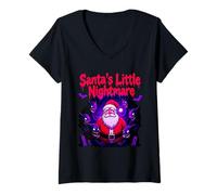 Femme Gothmas Petit Cauchemar du Père Noël Noël Gothique T-Shirt avec Col en V