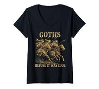 Femme Goths Riders Conception d’Humour Antique | Cavalerie T-Shirt avec Col en V