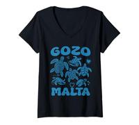 Femme Gozo Malte Souvenir des Tortues de mer Méditerranée T-Shirt avec Col en V