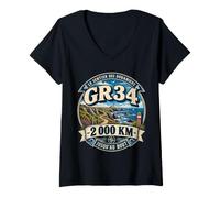 Femme GR34 2000 KM Jusqu’au Bout Sentier des Douaniers T-Shirt avec Col en V