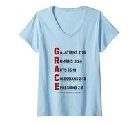 Femme Grace Acronyme Religieux Inspiration Chrétiens Bible Study T-Shirt avec Col en V