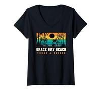 Femme Grace Bay Beach, île paradisiaque des îles Turques et Caïques T-Shirt avec Col en V