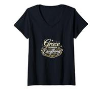 Femme Grace Changes Everything Christian Faith T-Shirt avec Col en V