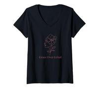 Femme Grace Over Grind Soft Life Motivation pour Le Bien-être des Femmes T-Shirt avec Col en V