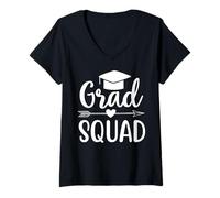 Femme Grad Squad Joyeuse Fête du Dernier Jour d'école T-Shirt avec Col en V