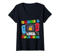 Femme Grade 3 Level Unlocked Gamer Back to School Boy T-Shirt avec Col en V