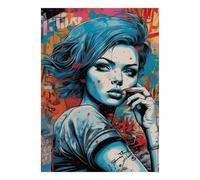Femme Graffiti Art 1000 Pièces Mini Puzzle pour Adultes Difficile | 38x26cm Carton Décor Salon Structure Durable Cadeau Anniversaire Entraînement Cérébral