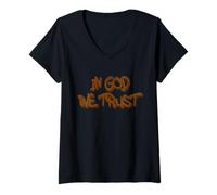 Femme Graffiti in God We Trust Modern Street Art Print T-Shirt avec Col en V
