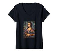 Femme Graffiti Mona Lisa Pop Art - Colorful Street Art Masterpiece T-Shirt avec Col en V