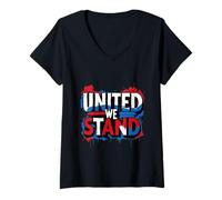 Femme Graffiti politique - Vote, civique - United We Stand Graphic T-Shirt avec Col en V