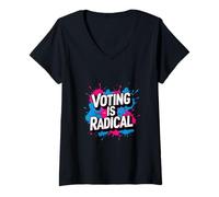 Femme Graffiti politique - Vote, civique - Voter est radical graphique T-Shirt avec Col en V