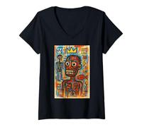 Femme Graffiti Pop Art avec Style Rap Urbain Audacieux T-Shirt avec Col en V