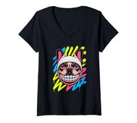 Femme Graffiti Style Art French Bulldog Frenchie Bulldogs T-Shirt avec Col en V