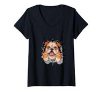 Femme Graffiti Wall Art English Bulldog T-Shirt avec Col en V