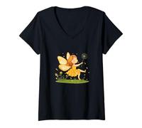 Femme Graines volantes avec pissenlit et mignon costume de fée T-Shirt avec Col en V
