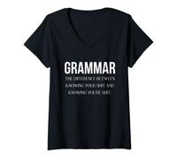 Femme Grammaire Différence between Knowing Funny Grammar Blague T-Shirt avec Col en V