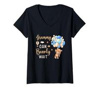 Femme Grammy Can Bearly Wait Bear Genre Neutral Boy Baby Shower T-Shirt avec Col en V