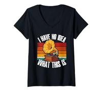 Femme Gramophone rétro Classique « I Have No Idea What This is » T-Shirt avec Col en V