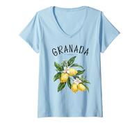 Femme Granada Andalousie Lemon Art Espagne Fruit Lover Vintage T-Shirt avec Col en V