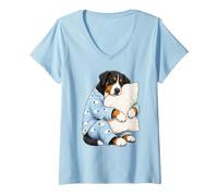 Femme Grand Chien de Montagne Suisse endormi dans Un Pyjama Mignon T-Shirt avec Col en V